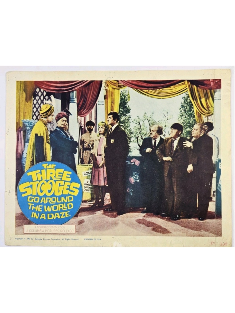 1963 The Three Stooges Go Around The World In A Daze Lobby Card 11x14 Columbia
